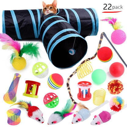 22-Piece Funny Cat Toy Set With Cat Tunnel - Interactive Pet Toys For