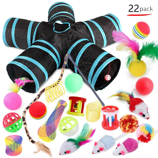 22-Piece Funny Cat Toy Set With Cat Tunnel - Interactive Pet Toys For